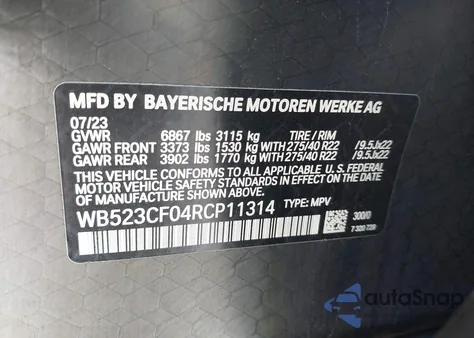 2024 BMW Ix xDrive50 from USA, damaged, VIN WB523CF04RCP11314